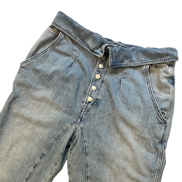 NWOT, We The Free Noah Foldover Harem Jeans Railroad Stripes Pleating - Picture 9 of 13